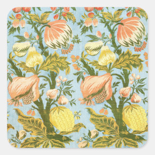 Pegatina Cuadrada Textil Clásico Barroco Floral Frutas Damask