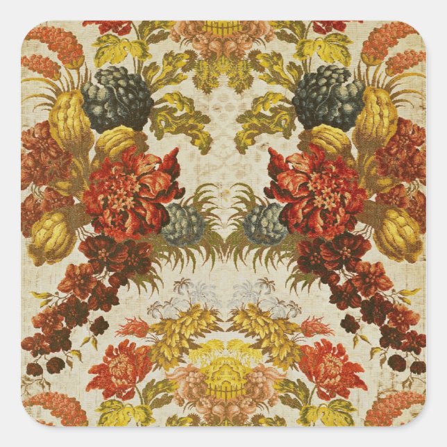 Pegatina Cuadrada Textil con un patrón floral repetido (Anverso)