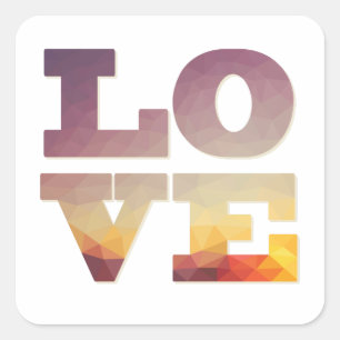 Pegatina Cuadrada Texto de amor morado/naranja/amarillo