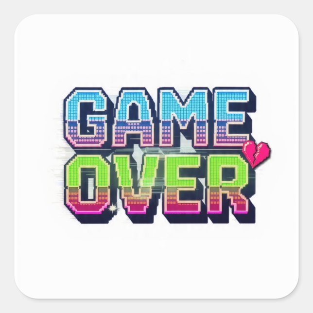 Pegatina Cuadrada texto de fin de juego estilo arcade retro (Anverso)