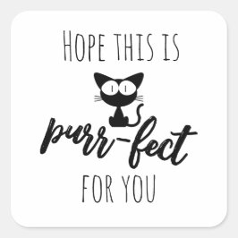 Pegatina Cuadrada Texto de juego de palabras de gato negro lindo