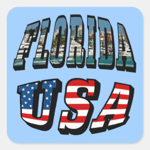 Pegatina Cuadrada Texto de la bandera del estado de Florida y de los