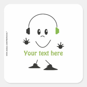 Pegatina Cuadrada Texto de música personalizada Personaje de auricul