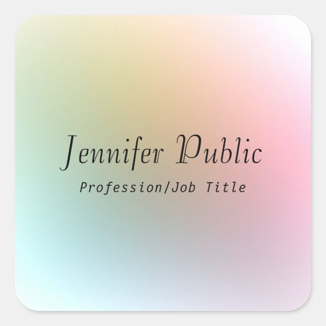 Pegatina Cuadrada Texto de script caligrafiado de plantilla colorida (Anverso)