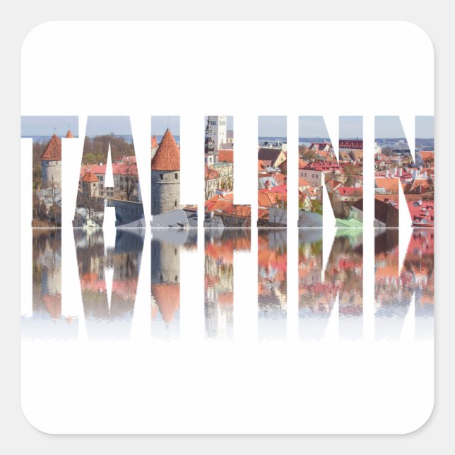 Pegatina Cuadrada Texto de Tallin compuesto por el casco antiguo (Anverso)