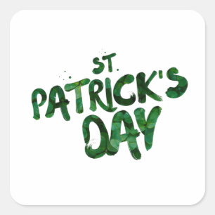Pegatina Cuadrada Texto del Día de San Patricio con letras verdes