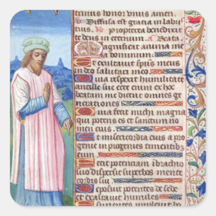 Pegatina Cuadrada Texto del Magnificat con un retrato de