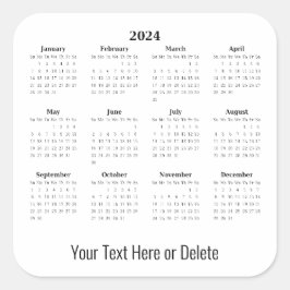 Pegatina Cuadrada Texto del Personalizado 2024 en el calendario mens
