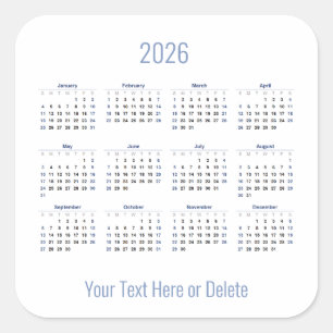 Pegatina Cuadrada Texto del Personalizado 2026 en el calendario mens