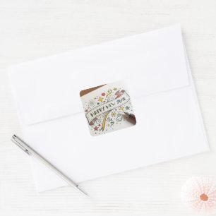 Pegatina Cuadrada Texto personalizado moderno Feliz Año Nuevo