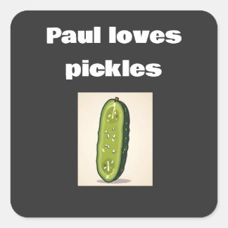 Pegatina Cuadrada texto personalizado pickle, nombre ama los pepinil
