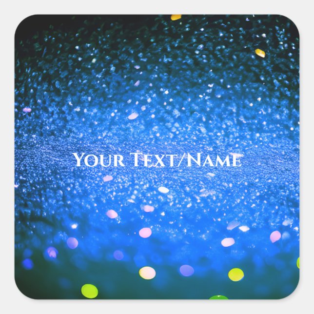 Pegatina Cuadrada Texto personalizado - Purpurina bokeh - Azul (Anverso)