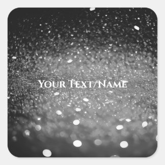 Pegatina Cuadrada Texto personalizado - Purpurina bokeh - Plata