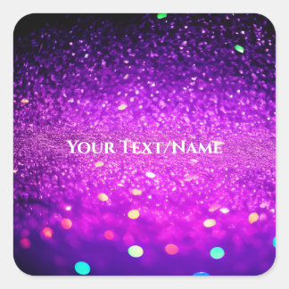 Pegatina Cuadrada Texto personalizado - Purpurina bokeh - Púrpura