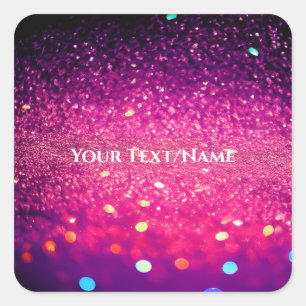 Pegatina Cuadrada Texto personalizado - Purpurina bokeh - Rosa