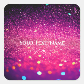 Pegatina Cuadrada Texto personalizado - Purpurina bokeh - Rosa