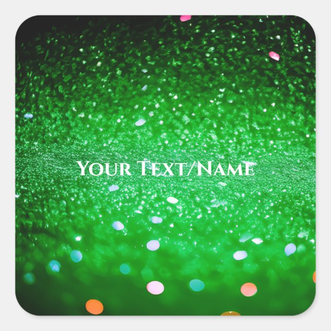 Pegatina Cuadrada Texto personalizado - Purpurina bokeh - Verde (Anverso)