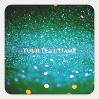 Pegatina Cuadrada Texto personalizado - Purpurina de Bokeh - Verde a