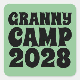 Pegatina Cuadrada Texto retro verde del campamento de la abuela