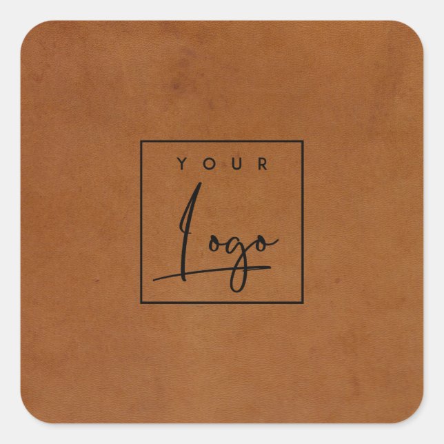 Pegatina Cuadrada Textura de cuero bronceado rústico moderno Logo Ne (Anverso)
