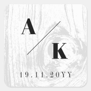 Pegatina Cuadrada Textura de grano de madera rústica blanca Elegante