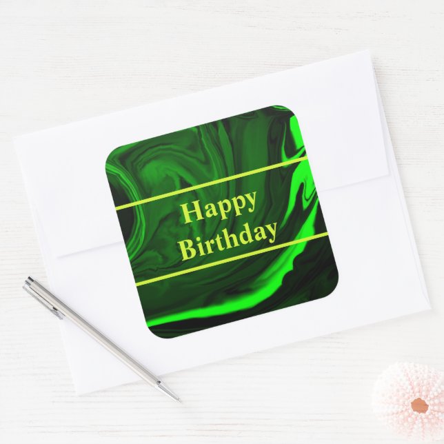 Pegatina Cuadrada textura de malaquita verde piedra ,personalizada (Sobre)
