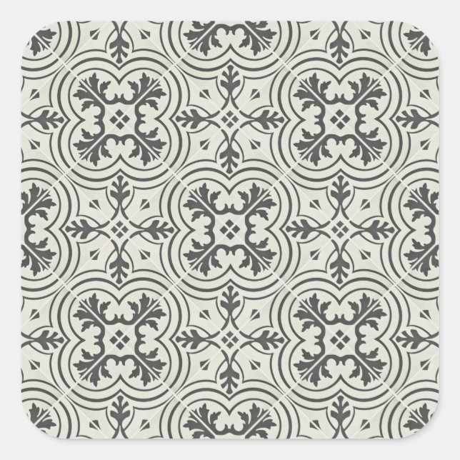 Pegatina Cuadrada textura de patrón de tejas de suelo ornamentadas d (Anverso)