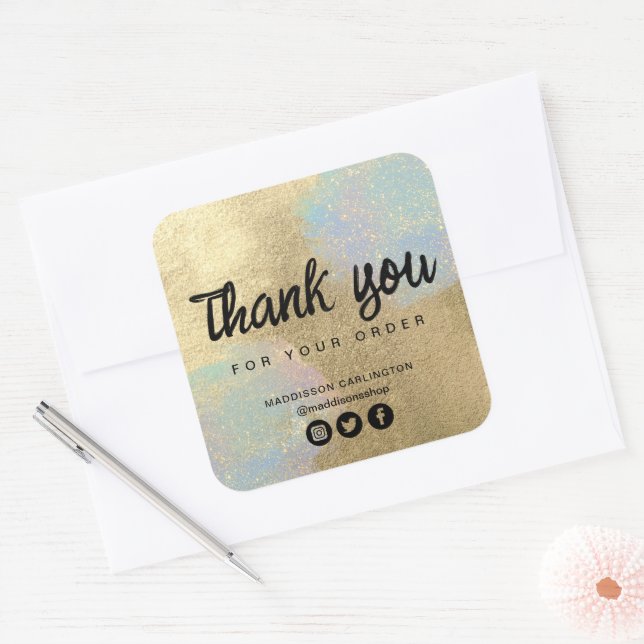 Pegatina Cuadrada Textura De Purpurina Oro E Irlandés (Sobre)