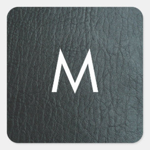 Pegatina Cuadrada Textura Monogramada Faux Black Leather