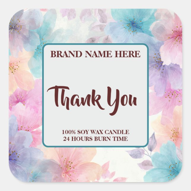 Pegatina Cuadrada Thank You Candle Label – Elegant Gift Sticker (Anverso)