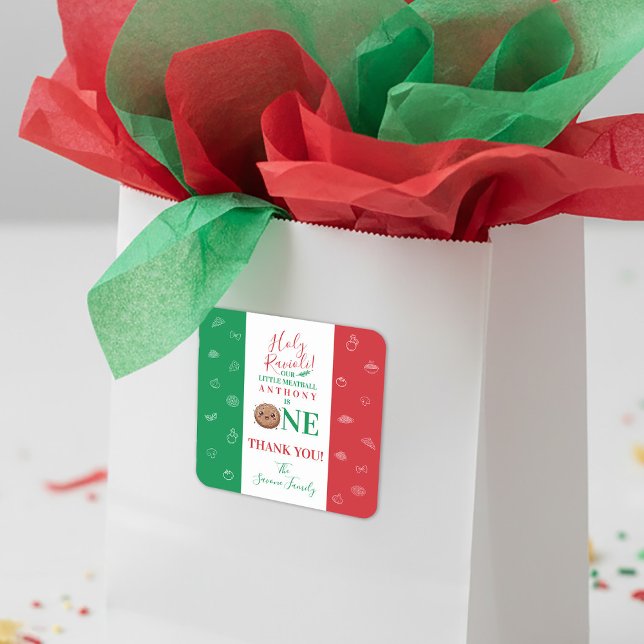 Pegatina Cuadrada Thank You Cute Meatball First Birthday Party  (Thank You Cute Meatball First Birthday Party Square Sticker)