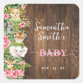 Pegatina Cuadrada Thank You for Coming Safari Rustic Pink Shower