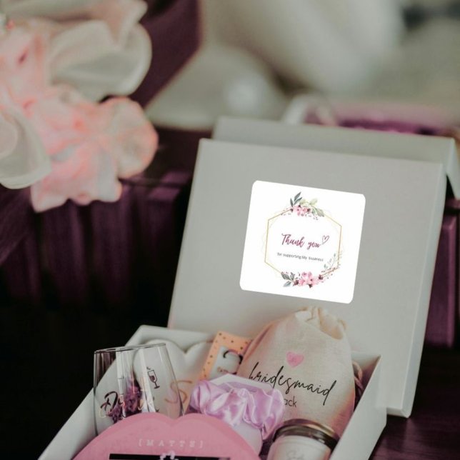 Pegatina Cuadrada Thank You for Supporting My Business Floral Sticke (Subido por el creador)