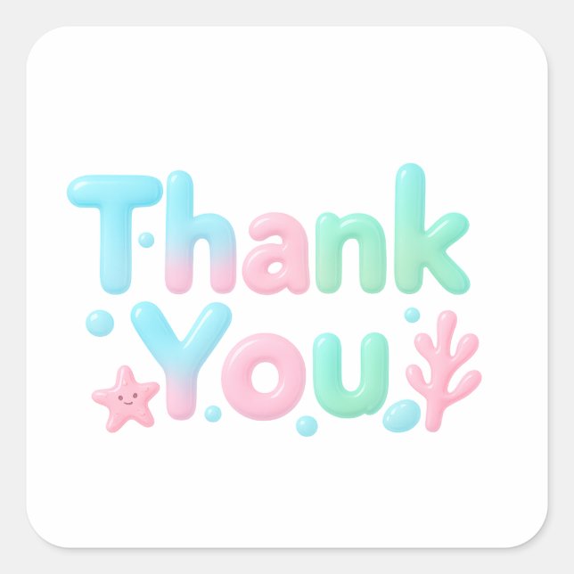 Pegatina Cuadrada Thank You Glossy Ocean Pastel Text (Anverso)