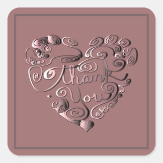 Pegatina Cuadrada "Thank you" Heart on Dusty Rose