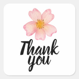 Pegatina Cuadrada Thank You Pretty Soft Pink Watercolor Flower