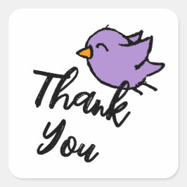 Pegatina Cuadrada Thank You Purple Bird Whimsical Small Business