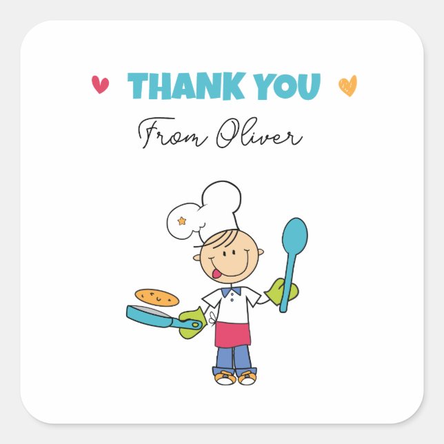 Pegatina Cuadrada Thank You Sticker – Cute Chef Pancake Theme (Anverso)
