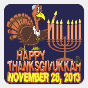 Pegatina Cuadrada Thanksgivukkah feliz Thankgiving Jánuca 2013