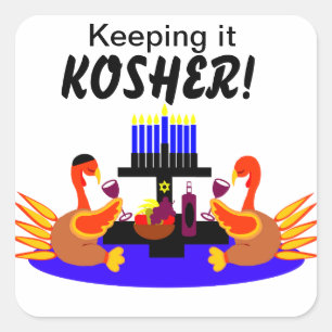 Pegatina Cuadrada Thanksgivukkah Stickers Vino Tostando Pavos