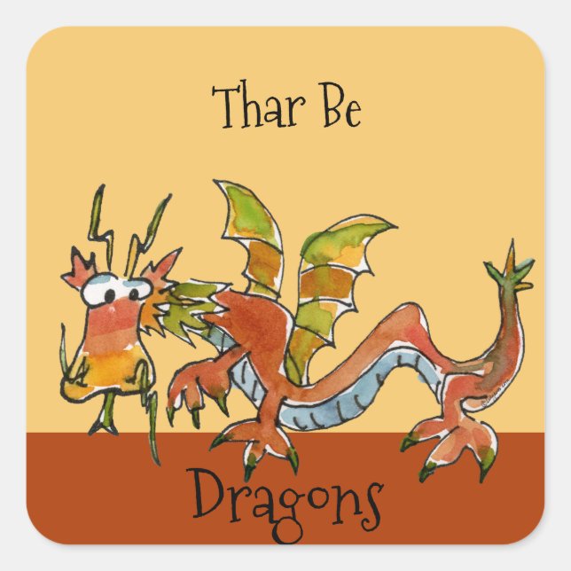 Pegatina Cuadrada Thar Be Dragons (Anverso)