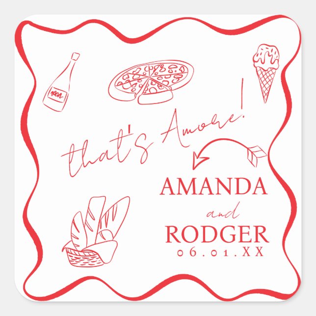 Pegatina Cuadrada That’s Amore Italian Doodles Wedding  Napkin (Anverso)