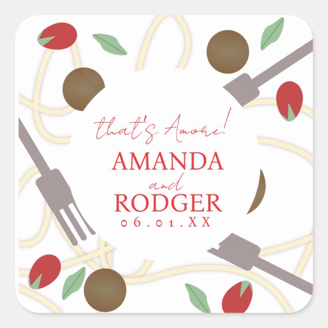 Pegatina Cuadrada That’s Amore Italian Pasta Wedding (Anverso)