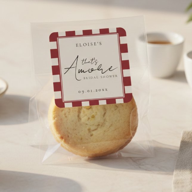 Pegatina Cuadrada That's Amore Fiesta de Despedida de Soltera a Cuad (That's Amore Red Checkered Bridal Shower Square Sticker)
