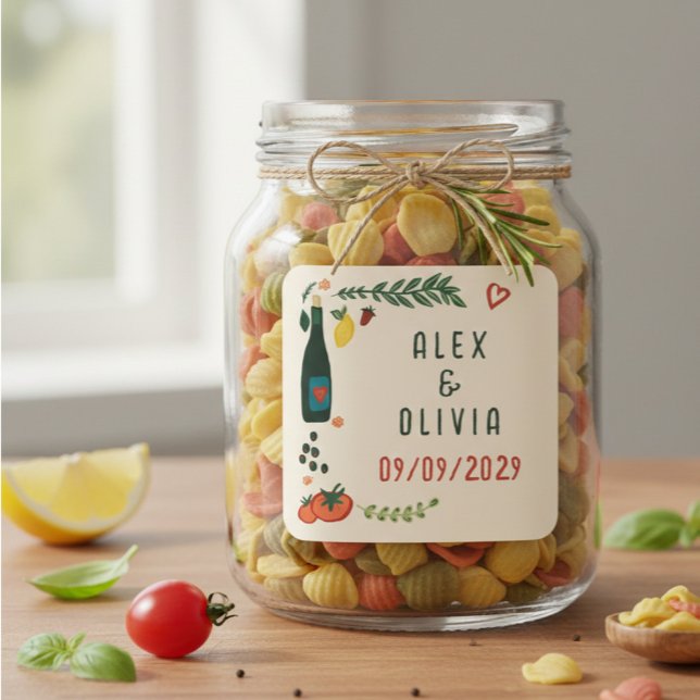 Pegatina Cuadrada That's Amore Italian Food CUSTOM Wedding  (That's Amore Italian Food CUSTOM Wedding Favors Pasta Olive Oil Square Sticker
)