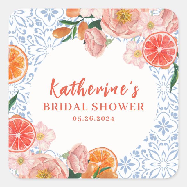 Pegatina Cuadrada Thats amore mediterranean citrus Bridal shower  (Anverso)