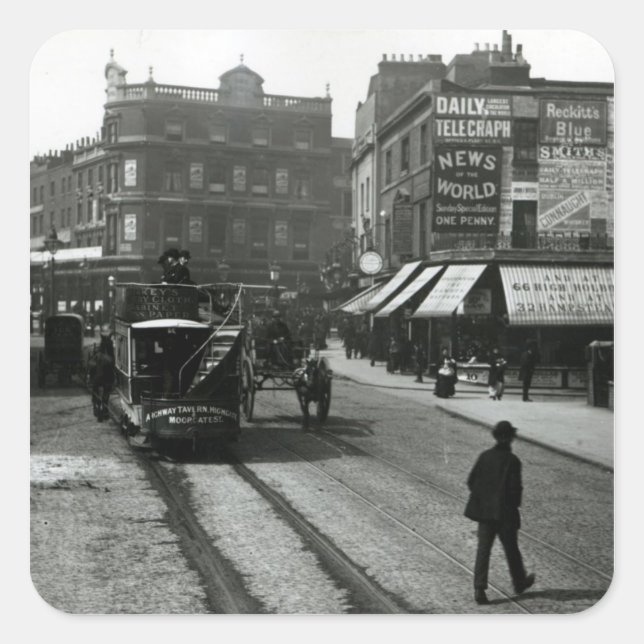 Pegatina Cuadrada The Angel, Islington, Londres, c.1890 (Anverso)