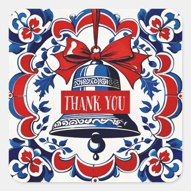 Pegatina Cuadrada The Christmas Bell and the Mysterious Guest (Anverso)