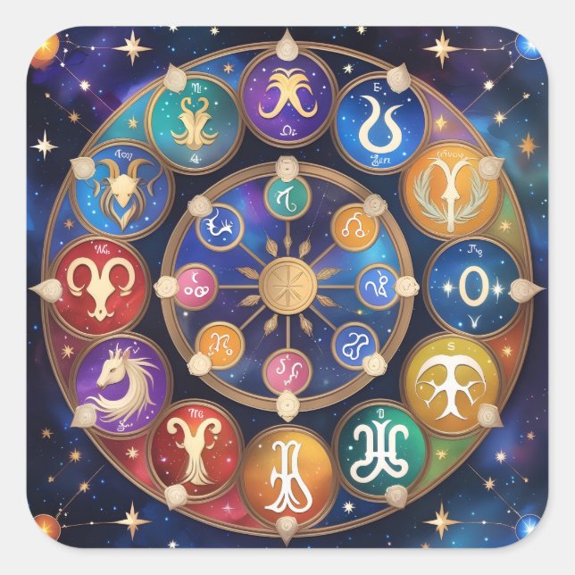 Pegatina Cuadrada  the circle with the zodiac signs (Anverso)
