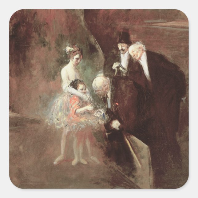 Pegatina Cuadrada The Dancers, c.1925 (aceite sobre lienzo) (Anverso)